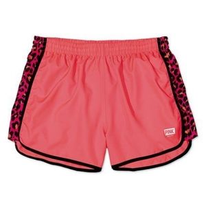 Pink Victoria's Secret Hot Pink Coral Leopard Running Gym Shorts